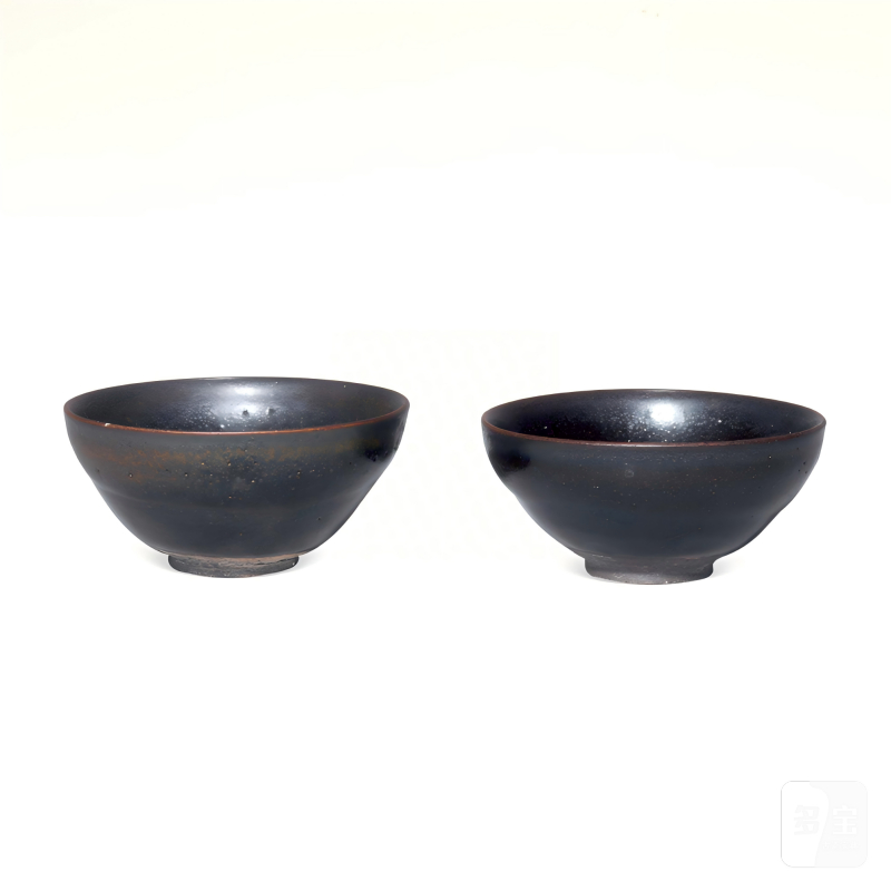 明代 黑釉敛口杯一对